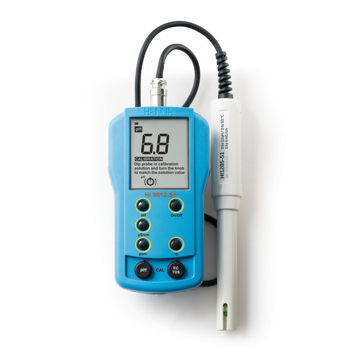 pH/EC/TDS/Temperature meter with HI1285-51 electrode; EC range: 0 to 1990 µS/cm, TDS range: 0 to 1990 ppm (mg/L)