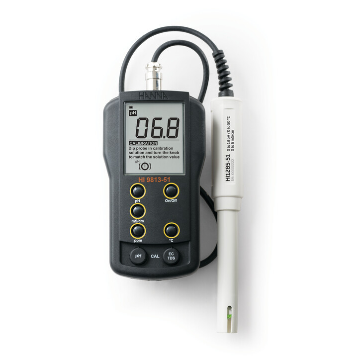 pH/EC/TDS/Temperature Portable Meter, range: pH 0.0 to 14.0 pH EC 0.00 to  4.00 mS/cm TDS 0 to 1999 ppm (mg/L)