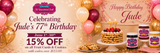Jude birthday 15% off sale banner, fruit curds and cookies, no sugar added