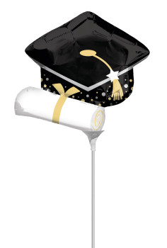 14" Black Grad Cap and White Diploma - AIR FILL