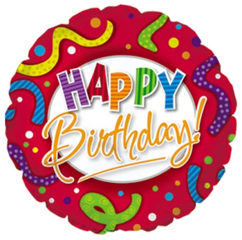 17" Happy Birthday Red Stripes & Dots 17" Happy Birthday Red Stripes & Dots