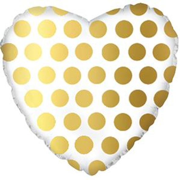 17" White With Gold Polka Dots Heart