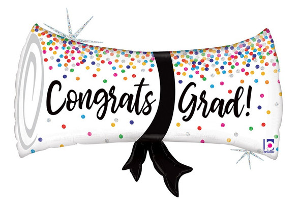 31" Grad Confetti Diploma Holographic - PKG