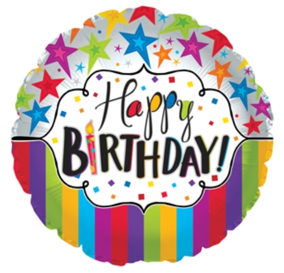 17" Happy Birthday Stripes & Stars