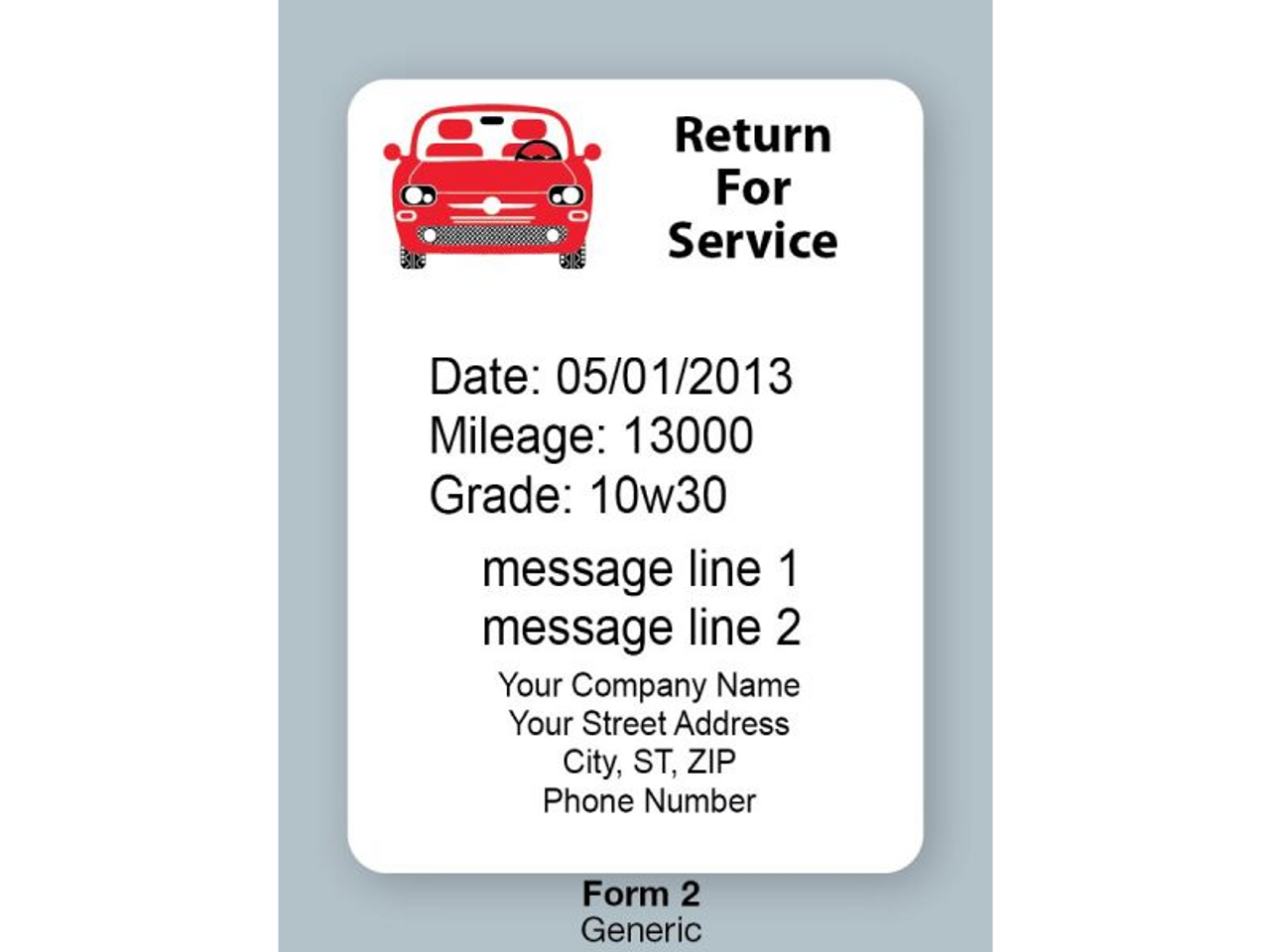 Red Car Return for Service Labels from OILabel.com (Details are printied using the printer)