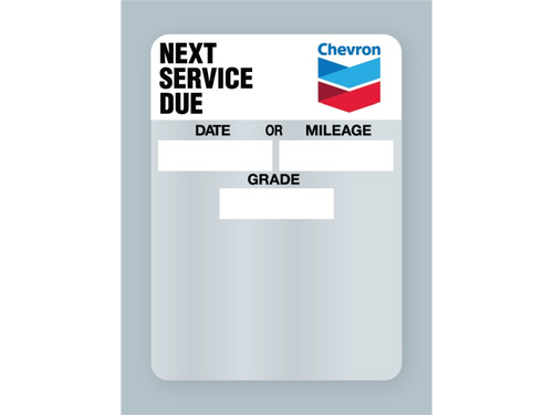 Clear Static Cling Oil Change Stickers with Chevron branding.