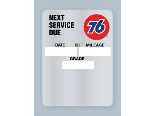 76-branded oil change stickers
