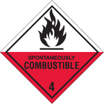 4 x 4" - "Spontaneously Combustible - 4" Labels - 500/Roll