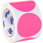 3" Fluorescent Pink Inventory Circle Labels - 500/Roll