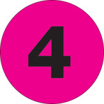 3" Circle - "4" (Fluorescent Pink) Number Labels - 500/Roll