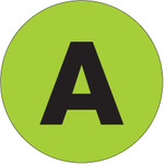 2" Circle - "A" (Fluorescent Green) Letter Labels - 500/Roll