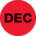 2" Circle - "DEC" (Fluorescent Red) Months of the Year Labels - 500/Roll