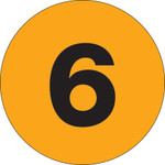 1" Circle - "6" (Fluorescent Orange) Number Labels - 500/Roll