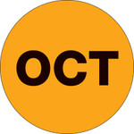1" Circle - "OCT" (Fluorescent Orange) Months of the Year Labels - 500/Roll