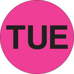 1" Circle - "TUE" (Fluorescent Pink) Days of the Week Labels - 500/Roll