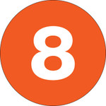 1" Circle - "8" (Orange) Number Labels - 500/Roll
