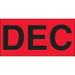 3 x 6" - "DEC" (Fluorescent Red) Months of the Year Labels - 500/Roll