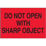 2 x 3" - "Do Not Open with Sharp Object" (Fluorescent Red) Labels - 500/Roll