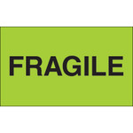3 x 5" - "Fragile" (Fluorescent Green) Labels - 500/Roll