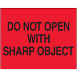 8 x 10" - "Do Not Open with Sharp Object" (Fluorescent Red) Labels - 250/Roll
