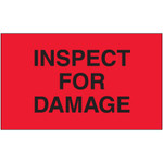 3 x 5" - "Inspect For Damage" (Fluorescent Red) Labels - 500/Roll
