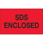 3 x 5" - "SDS Enclosed" (Fluorescent Red) Labels - 500/Roll