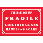 2 x 3" - "Fragile - Liquid In Glass - Handle With Care" Labels - 500/Roll