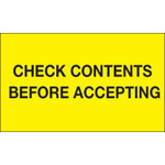 3 x 5" - "Check Contents Before Accepting" (Fluorescent Yellow) Labels - 500/Roll