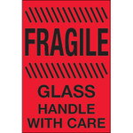 4 x 6" - "Fragile - Glass - Handle With Care" (Fluorescent Red) Labels - 500/Roll