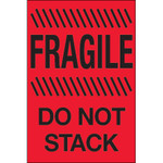 4 x 6" - "Fragile - Do Not Stack" (Fluorescent Red) Labels - 500/Roll