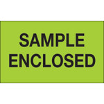 3 x 5" - "Sample Enclosed" (Fluorescent Green) Labels - 500/Roll