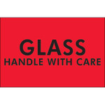 2 x 3" - "Glass - Handle With Care" (Fluorescent Red) Labels - 500/Roll
