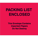 7 x 6" Red (Paper Face) "Packing List Enclosed" Important Papers Enclosed Envelopes - 1000/Case