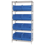 36 x 18 x 74" - 5 Shelf Wire Shelving Unit with (8) Blue Bins 
