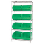 36 x 18 x 74" - 5 Shelf Wire Shelving Unit with (8) Green Bins 