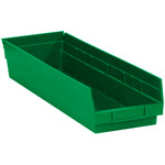 23 5/8 x 6 5/8 x 4" Green Plastic Shelf Bin Boxes - 8 Bins/Cs