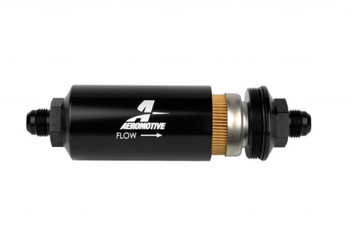 8an Inline Fuel Filter 10 Micron 2in OD Black, by AEROMOTIVE, Man. Part # 12377