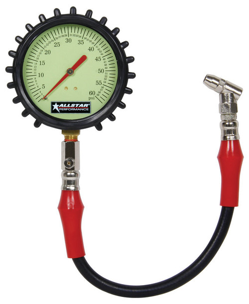 Tire Pressure Gauge 0-60 PSI 4in Glow, by ALLSTAR PERFORMANCE, Man. Part # ALL44048