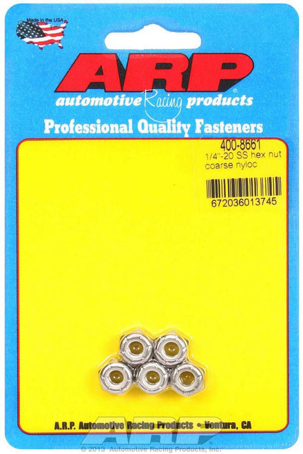 S/S Hex Nyloc Nuts 1/4-20 (5), by ARP, Man. Part # 400-8661