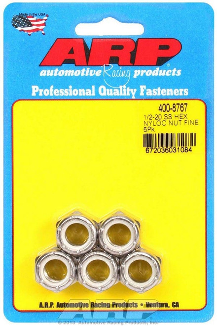 S/S 6pt. Fine Nyloc Nuts - 1/2-20 (5), by ARP, Man. Part # 400-8767