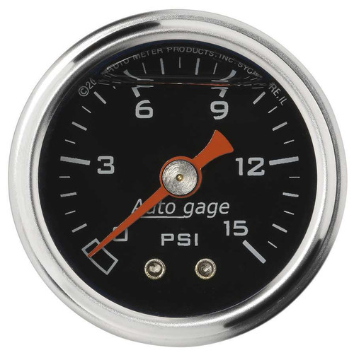 1-1/2in Pressure Gauge - 0-15psi - Black Face, by AUTOMETER, Man. Part # 2172