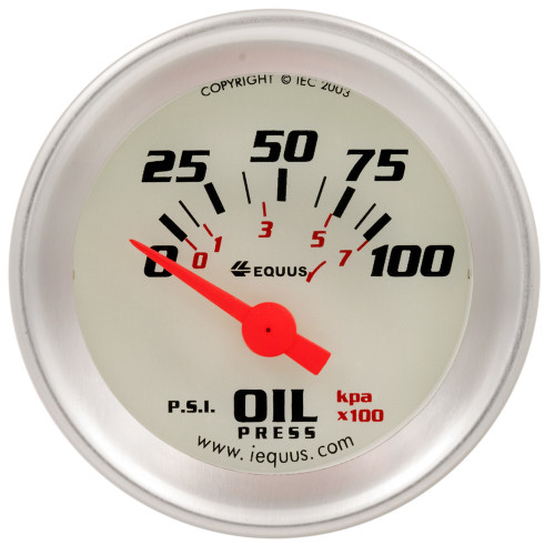 1-1/2 Dia Oil Pressure Gauge Silver  0-100psi, by EQUUS, Man. Part # E8164