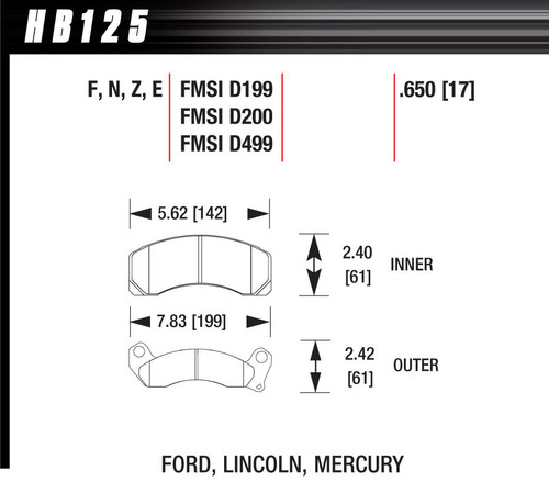 Brake Pads Blue 9012 Ford, by HAWK BRAKE, Man. Part # HB125E.650