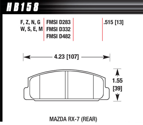 Street Brake Pads Rear Mazda RX-7 HPS, by HAWK BRAKE, Man. Part # HB158F.515