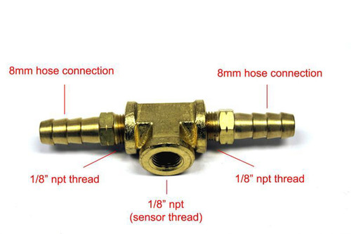 Adaptor Fitting T for Fuel Pressure Sensor, by PROSPORT GAUGES, Man. Part # PSFPSTF-8