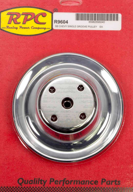 Chrome Steel Water Pump Pulley Long SBC 6.3 Dia, by RACING POWER CO-PACKAGED, Man. Part # R9604