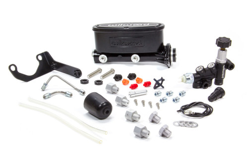 Alum Tandem M/C Kit w/ Brkt & Prop Valve 1.12in, by WILWOOD, Man. Part # 261-13270-BK