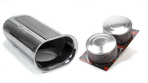 Polished Aluminum Dual Carb Scoop w/Air Filters, by BLOWER DRIVE SERVICE, Man. Part # SC-9001