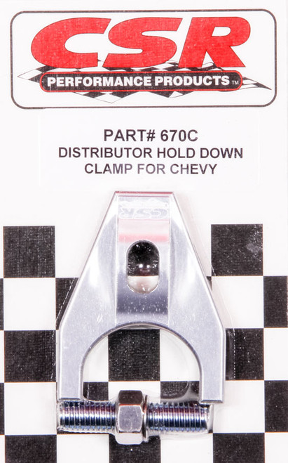 Chevy Distributor Hold Down Clamp - Clear, by CSR PERFORMANCE, Man. Part # 670C