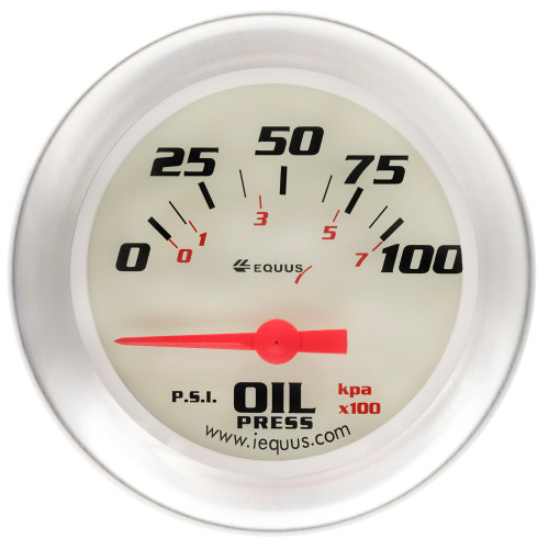 2-5/8 Dia Oil Pressure Gauge Silver  0-100psi, by EQUUS, Man. Part # E8464